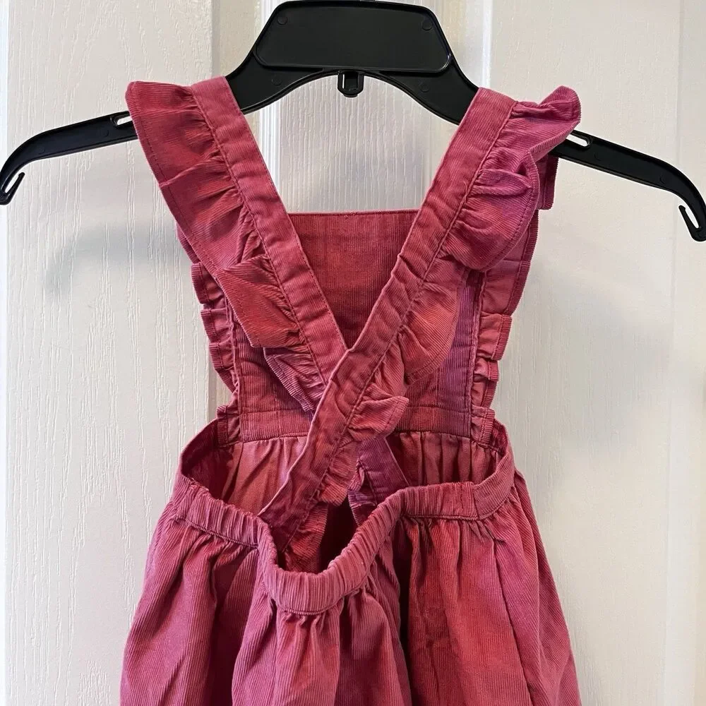 Rufflebutts Corduroy Cross-Back Jumper Dress Ruffle Straps Pink Girls Size 4T